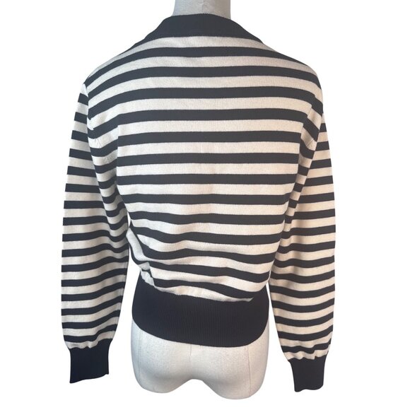 ZARA Striped Small Navy Blue & Cream Knit Sweater Viscose Blend - Picture 3 of 13